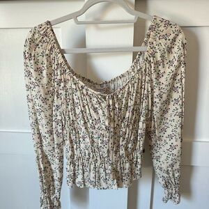 Womens Cream Floral Blouse - XS